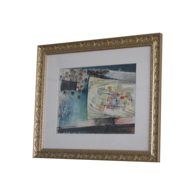 D. S. Lefkowitz Mid-Century Abstract Bridge Original Watercolor For Sale