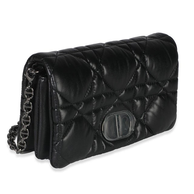 Contemporary Black Puffy Calfskin Macrocannage Mini Caro Bag For Sale - Image 3 of 9