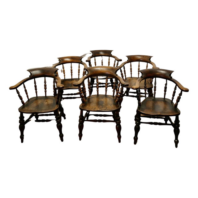 English Oak and Elm Windsor Carver Chairs, 1850s, Set of 6 For Sale
