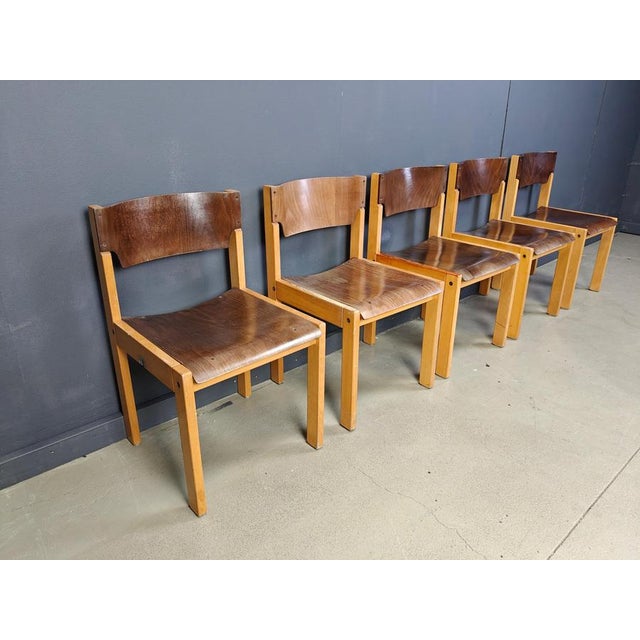 Mid-Century Brown and Birch Stacking Chairs in the style of Sven Markelius, 1980, Set of 5 For Sale - Image 9 of 12