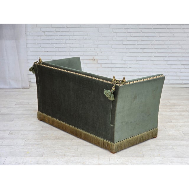 Danish 2-Seater Drop Arm Spanish Sofa in Green and Red Velour, 1970s For Sale - Image 13 of 18