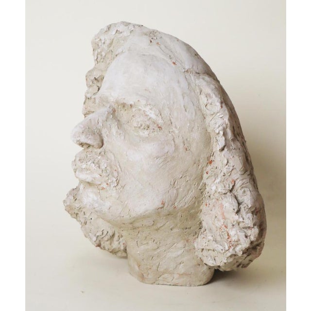 Expressive White Bust of a Man with Mustache and Long Hair, 1960s, Clay For Sale - Image 4 of 10