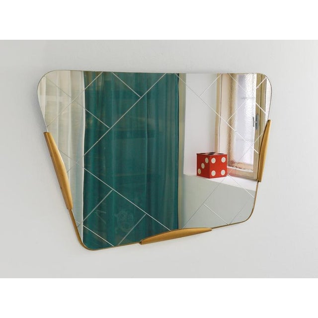 Large Trapezoidal Golden Wall Mirror with Engraved Diamond Pattern by Gio Ponti, 1950s For Sale - Image 3 of 15