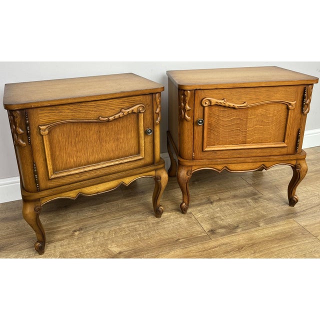 Add timeless French charm to your home with this elegant pair of Vintage French Louis bedside tables . Featuring...