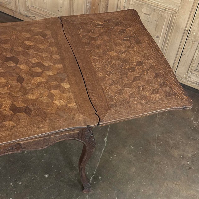 Antique Liegeois Regence Style Carved Oak Parquet Draw Leaf Dining Table For Sale - Image 18 of 18