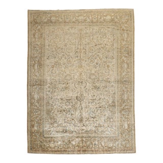 Antique Neutral Persian Kashan Rug For Sale