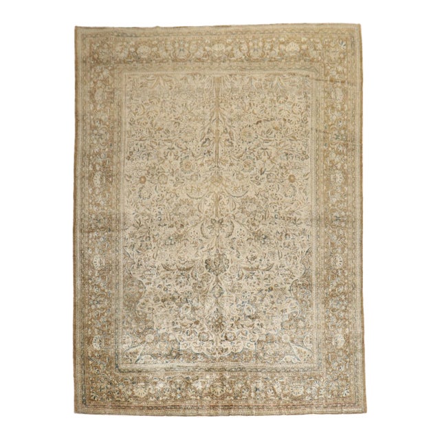 Antique Neutral Persian Kashan Rug For Sale