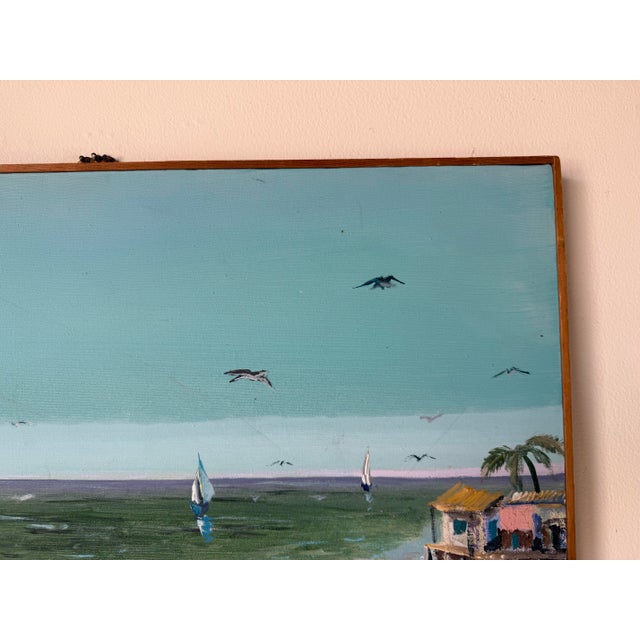 1977 Vintage Coastal Seascape Oil on Canvas Painting – Signed, Illegible For Sale In Miami - Image 6 of 12