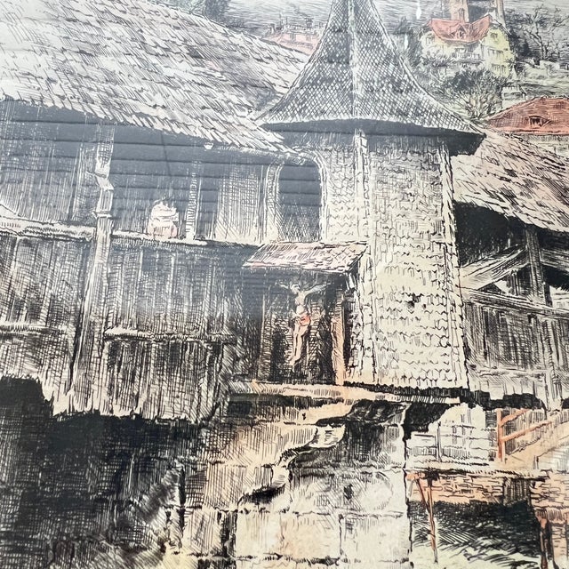 Early 20th Century Signed Original Handcolored Etching of Old Spreuer Bridge (Lucerne, Switzerland) by Paul Geissler For Sale - Image 4 of 10