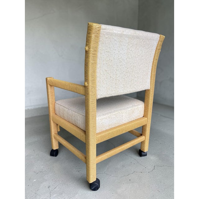 White Vintage Henry Link Wrapped Rattan Dining Armchairs on Casters – Palm Beach Style | Set of 4 For Sale - Image 8 of 12