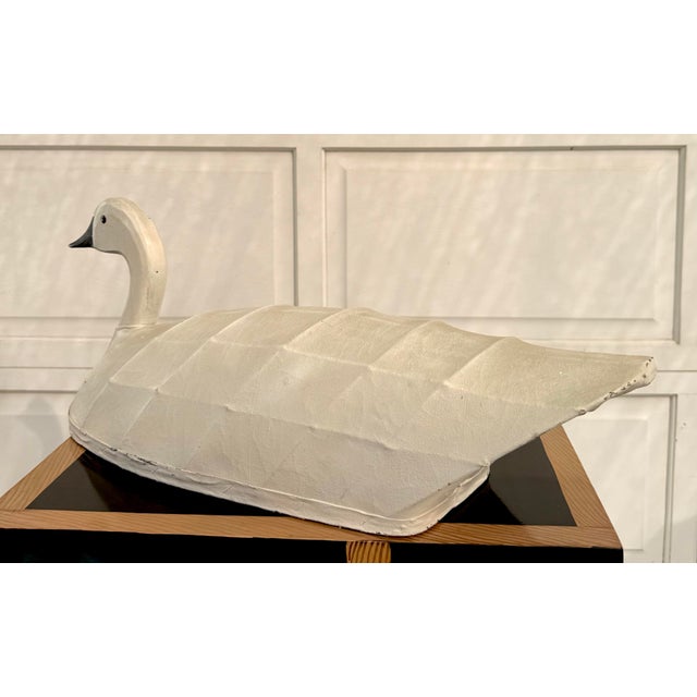 Folk Art Swan Decoy Sculpture With Carved Wood Head and Canvas Over Wire Armature For Sale - Image 10 of 12