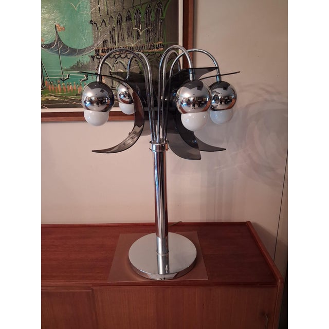 Robert Sommeman Style Vintage Space Age Chrome 1970's 5 Light Waterfall Lamp With Smoked Lucite Petals. For Sale - Image 15 of 15