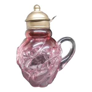 Vintage Northwood Cranberry and Clear Glass Royal Ivy Creamer/Syrup Bottle With Brass Pourer