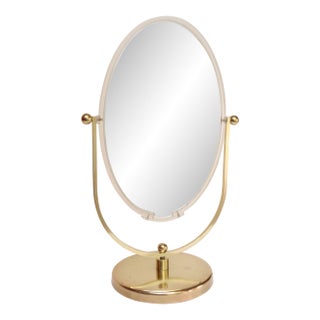 Vintage Double Sided Vanity Mirror in Brass and Lucite by Charles Hollis Jones For Sale