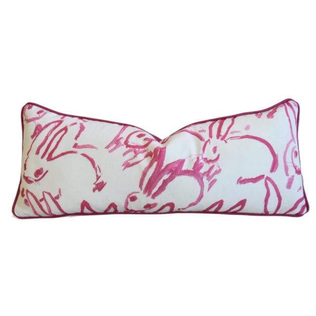Contemporary Pink & White Hunt Slonem Bunny Hutch Feather/Down Pillow For Sale - Image 3 of 8