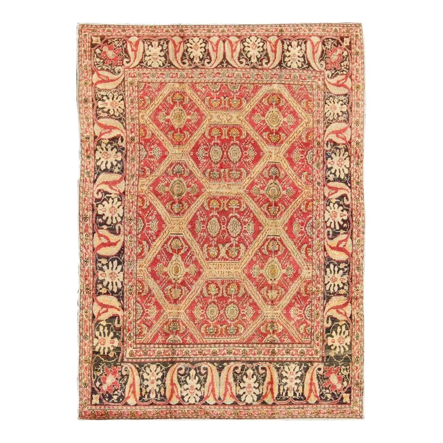 Antique Turkish Oushak Rug With Paisley Border and Over All Tribal Design For Sale