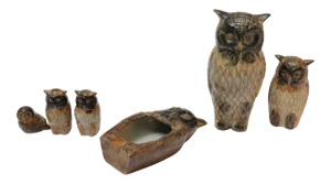 Collection of Six Mid-Century Japanese Modern Ceramic Owl Figurines