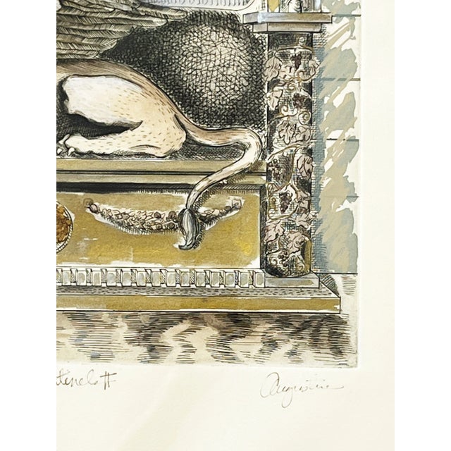 Mid Century Hand Colored, Signed and Numbered Architectural Lithograph on Watercolor Paper 'Gothic Senntinel' by Augustine For Sale - Image 10 of 13