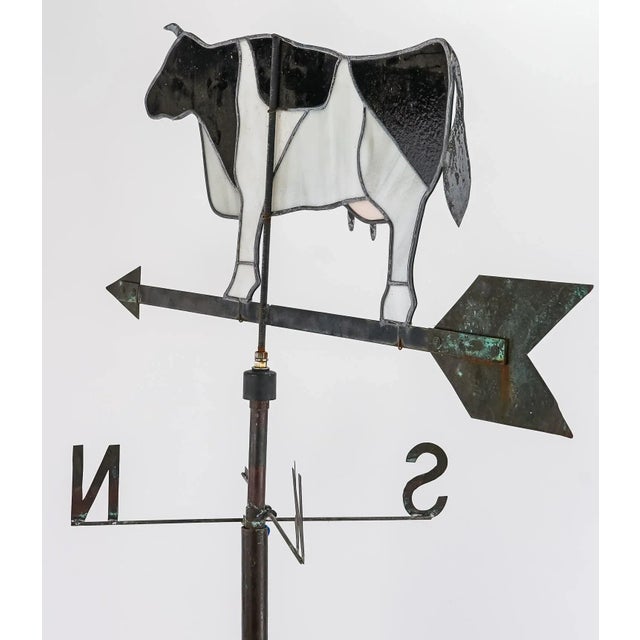 Store Item: Stained Glass Black and White Cow Copper Weathervane Decorative Farmhouse Description: Stained Glass Holstein...