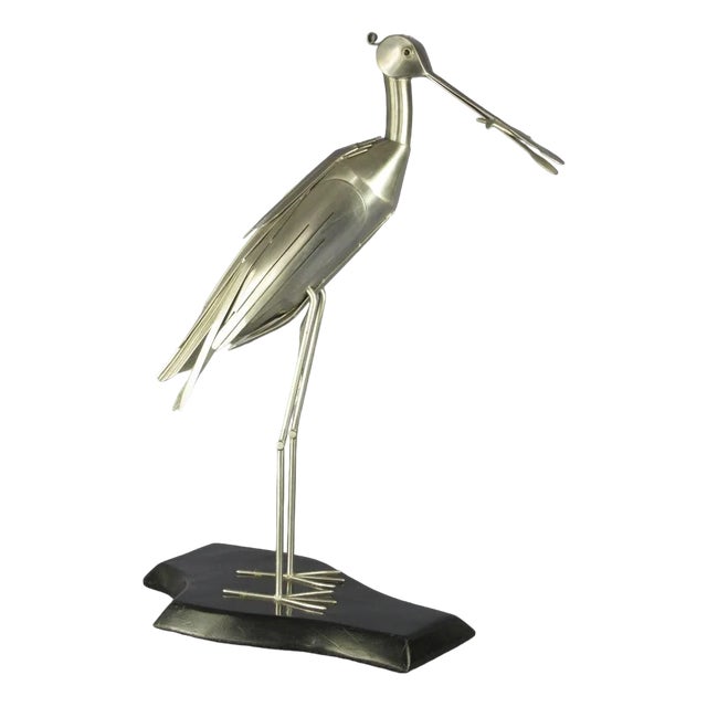 Italian Modern Steel Heron Bird Sculpture, 1980s For Sale