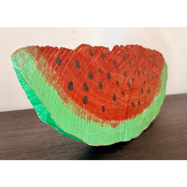 Postmodern Vintage Large Scale Folk Art Hand-Painted Wood Watermelon Slice, Circa 1980s For Sale - Image 3 of 12