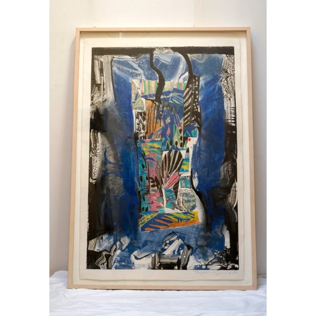 1990 Modern Blue Mixed Media Collage Framed, Signed Cleveland For Sale - Image 10 of 10