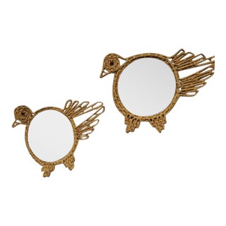 Boho Wicker Bird Wall Mirrors Decor - Set of 2 For Sale