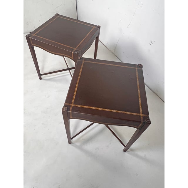 1940s C. 1940s Regency Leather and Mahogany End Tables - A Pair For Sale - Image 5 of 12