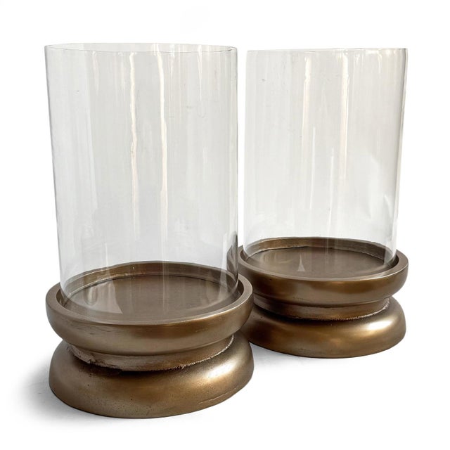2020s Glass & Brass Finish Candle Holder Large For Sale - Image 5 of 7