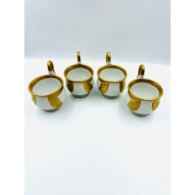 Mid 20th Century by Sadek Swan Gilded Footed Cups & Saucers - Service for 4 For Sale - Image 4 of 12