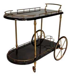 Large Serving Bar Cart or Trolley with Brass Details by Aldo Tura, Italy, 1960s