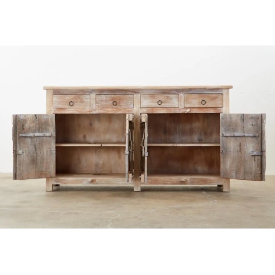 Boho Chic 1980s Colonial Style Indian Bleached Teak Sideboard Server Cabinet For Sale - Image 3 of 11