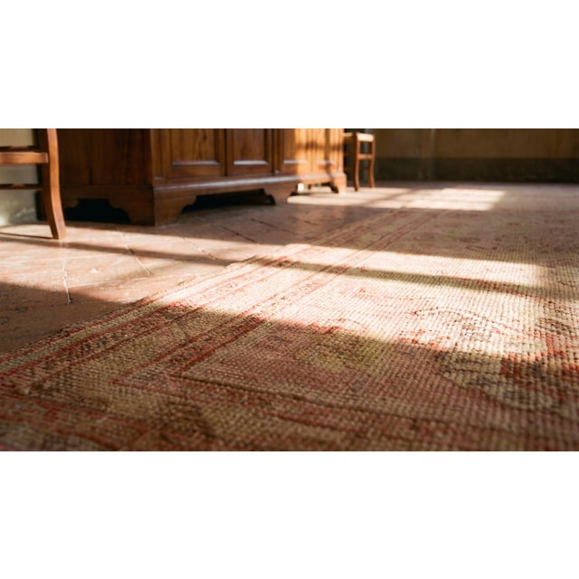 Pink 1920s Pink Medallion Antique Turkish Decorative Oushak Rug 3' X 12' Handknotted Wool Carpet For Sale - Image 8 of 9