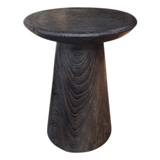 Round Side Table Crafted From Teak Wood, Espresso Finish Modern Organic For Sale