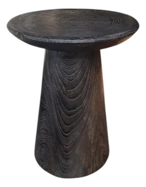 Round Side Table Crafted From Teak Wood, Espresso Finish Modern Organic