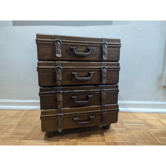 Brown 1950s Pair of Lexington Leather Stacked Suitcases Cabinets, Attributed For Sale - Image 8 of 11