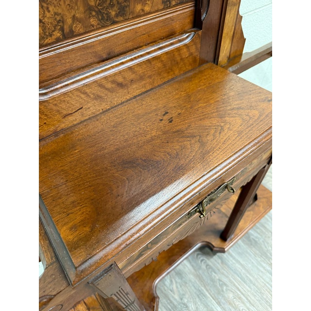 Victorian Antique Victorian Eastlake Walnut Hall Tree With Mirror and Hooks and Drawer For Sale - Image 3 of 18