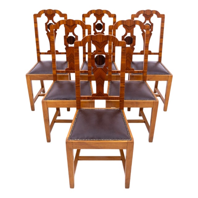 Vintage Polish Art Deco Chairs, 1940s, Set of 6 For Sale