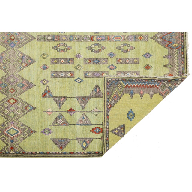 Modern Modern Khotan Style Hand-Knotted Wool Rug - Green & Earth Tone Geometric Design For Sale - Image 3 of 11