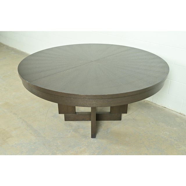 Christian Liaigre Christian Liaigre Style Modern Oak Pedestal Extension Dining Table For Sale - Image 4 of 13