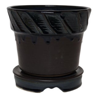Vintage Matte Brown and Slate Glaze Ceramic Planter With Stand by Deanna Nichols For Sale