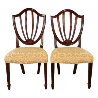 Baker Furniture Federal Carved Mahogany Shield Back Side Chairs or Dining Chairs, Pair For Sale