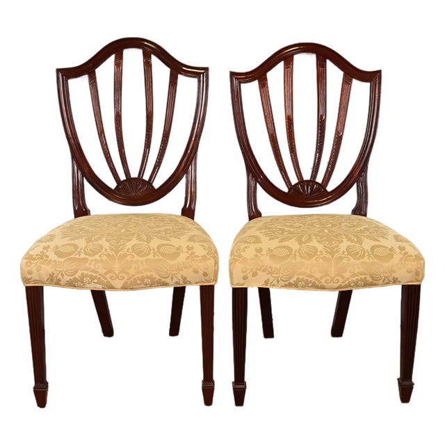 Baker Furniture Federal Carved Mahogany Shield Back Side Chairs or Dining Chairs, Pair For Sale