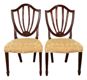 Baker Furniture Federal Carved Mahogany Shield Back Side Chairs or Dining Chairs, Pair