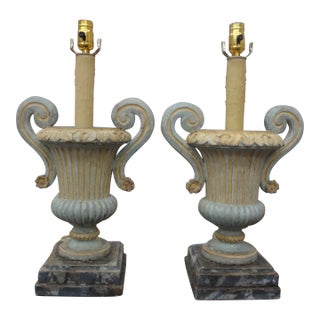 Pair of Italian Painted Urn Form Lamps For Sale