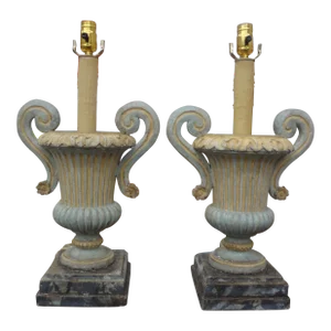 Pair of Italian Painted Urn Form Lamps