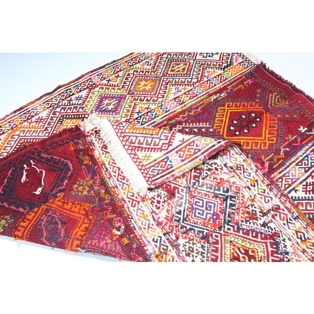 Textile Vintage Fine-Work Cicim Kilim With Diamond Motifs – Handwoven Anatolian Tribal Textile - 4' X 4' 7'' For Sale - Image 7 of 11