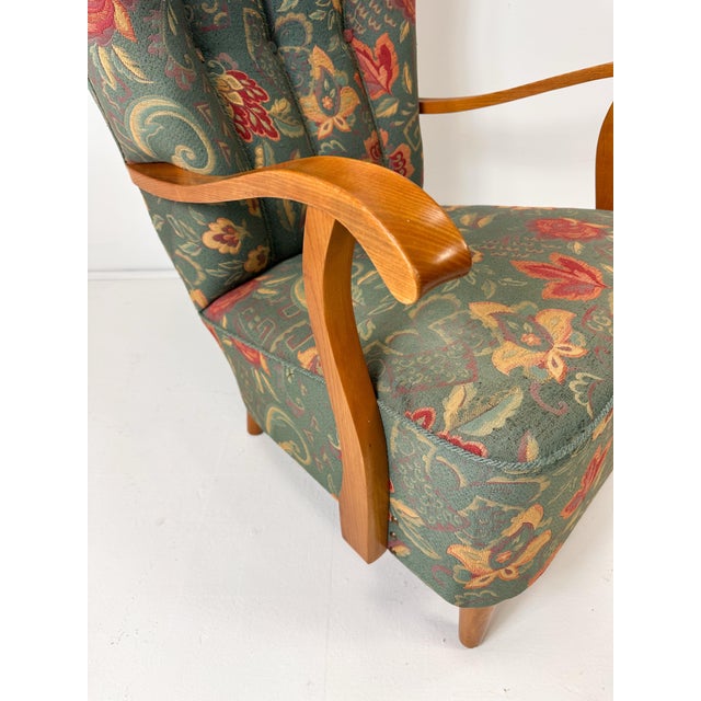 Swedish High Back Lounge Chair With Floral Upholstery, 1950's For Sale In Boston - Image 6 of 9