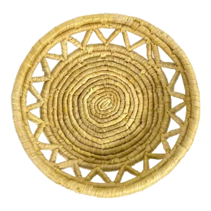 Vintage African Coiled Straw Basket Natural Beige Raffia Hand Woven Wall Basket