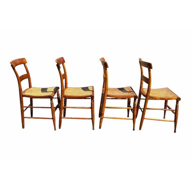 Antique Set of Four Tiger Maple Federal Period Dining Chairs For Sale - Image 9 of 12